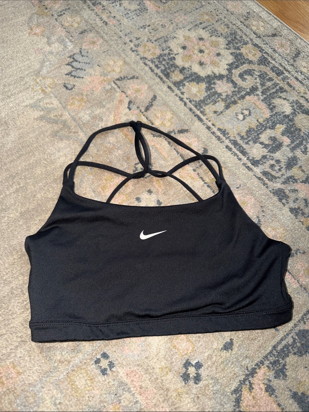 Nike Black Strappy Crisscross Sports Bra with White Swoosh